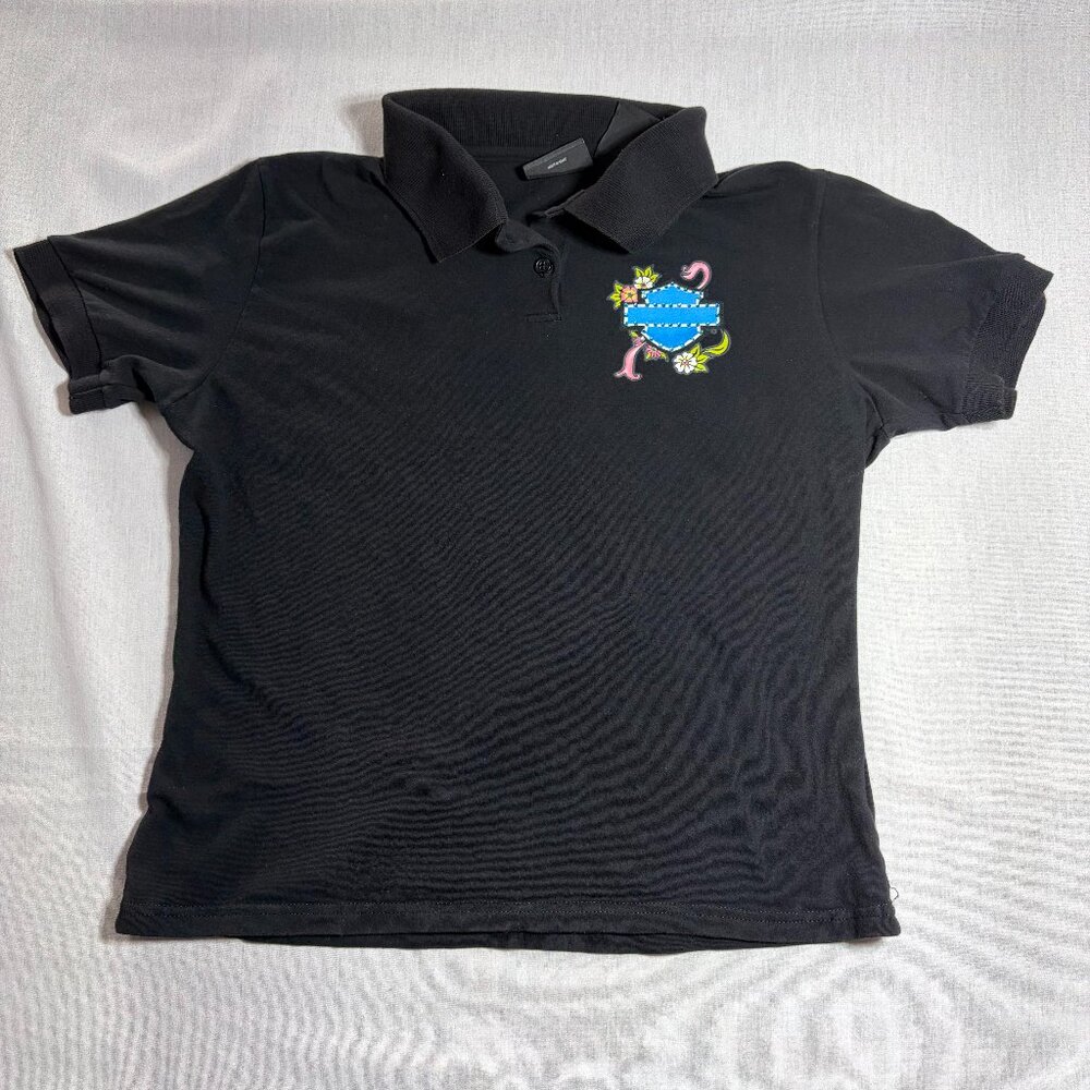 Women's Black L HARLEY DAVIDSON Embellished POLO Collar Shirt Sparkle Bedazzled